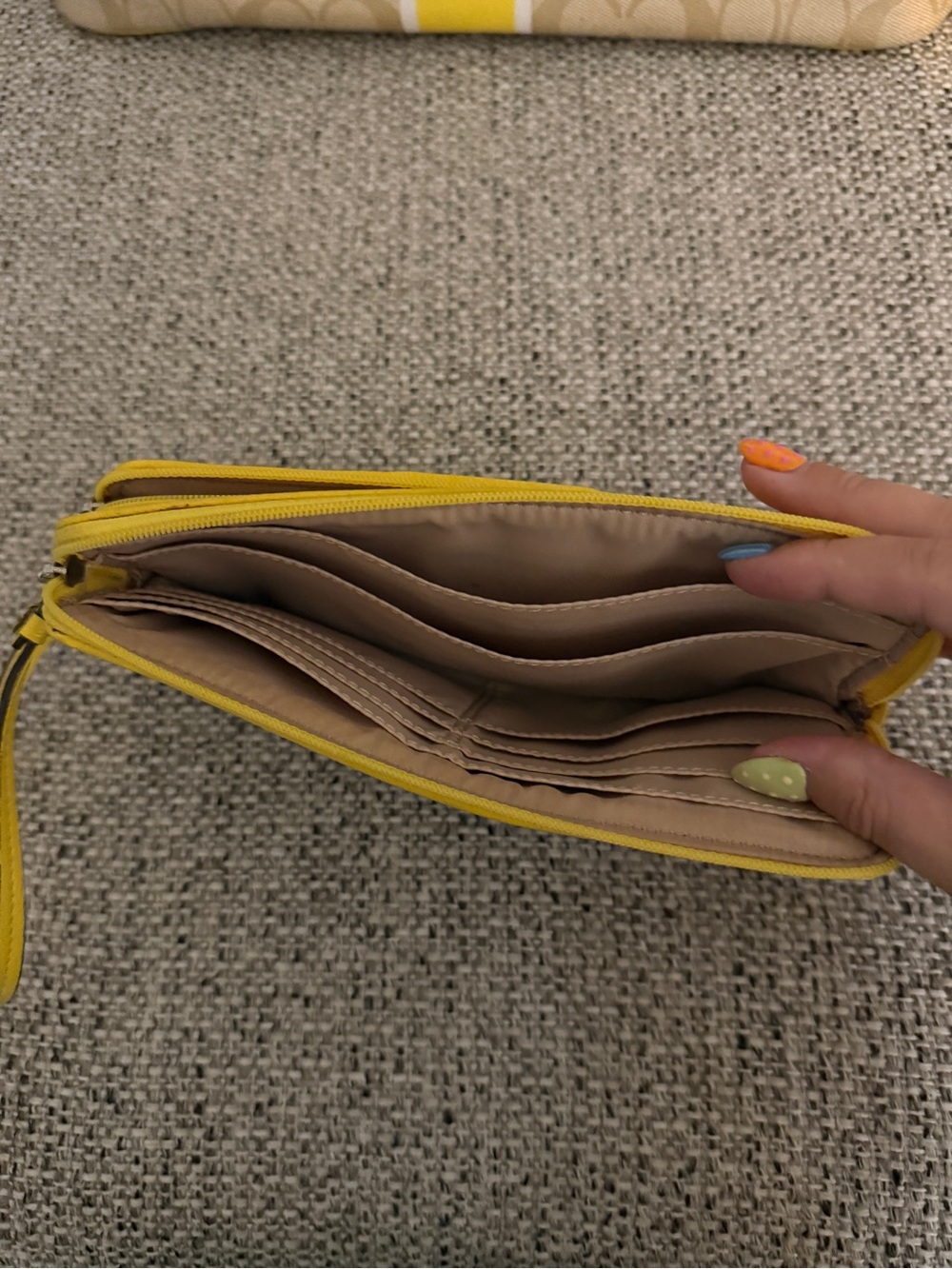 Coach Beige Signature Tote with Yellow Trim and Tan Handles - Picture 13 of 13